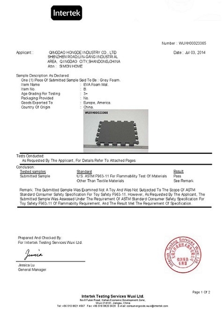 Çin Qingdao Hongde New Material Co., Ltd Sertifikalar
